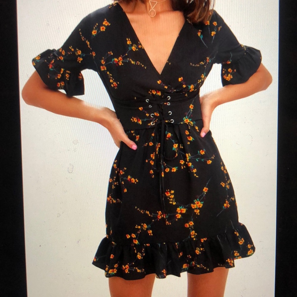Black floral corset dress